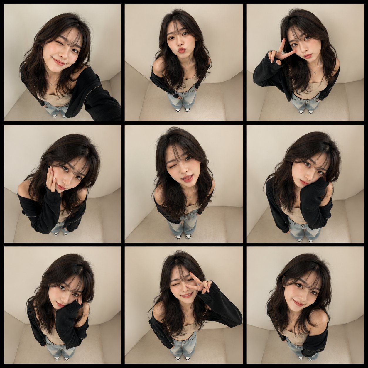 Fisheye Perspective High-Fashion 3×3 Grid Portrait