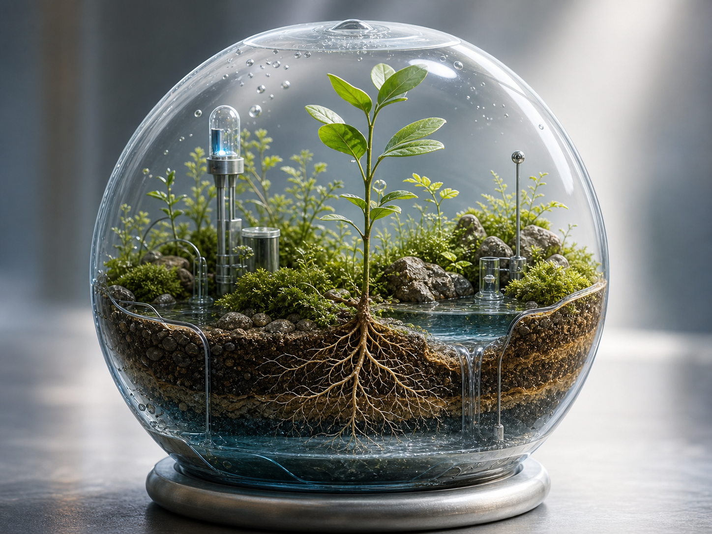 Glass ecosystem sphere educational visual Prompt example