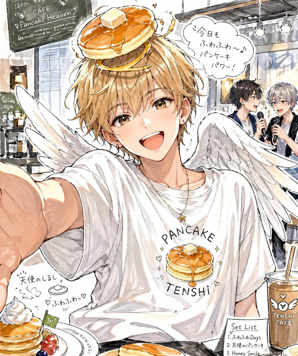 Angel anime illustration cafe dreamy