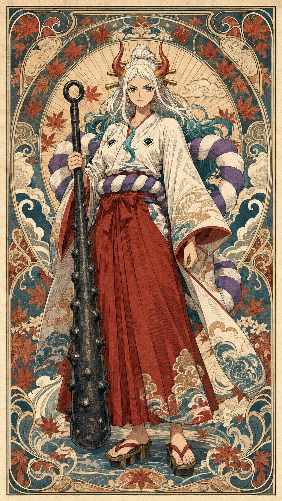 One Piece series - pen drawing + printmaking + Mucha style