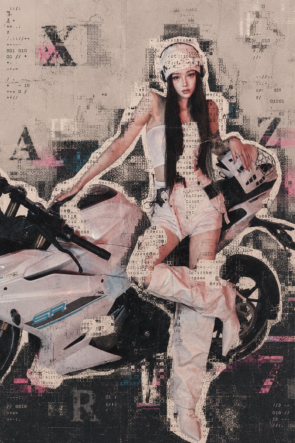 With warm white paper, black and gray halftone