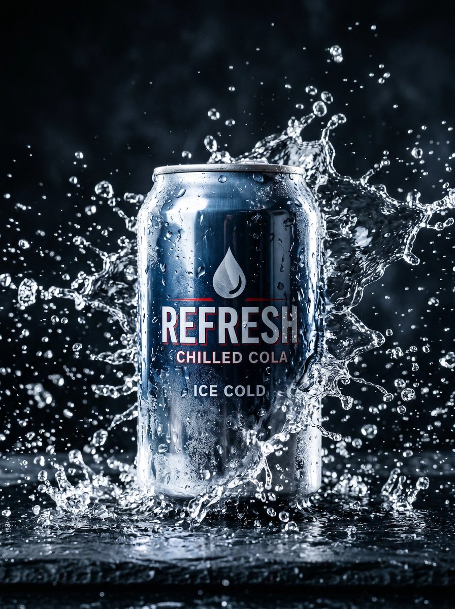 Ice-cold cola splash advertisement