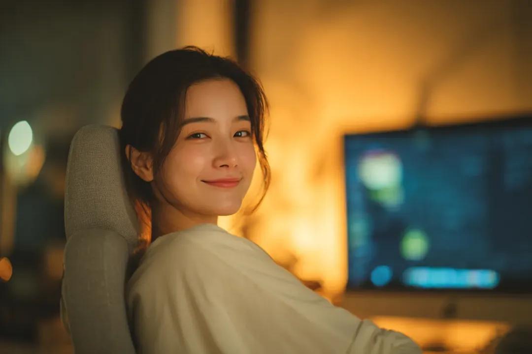 Cinematic film-style indoor atmospheric portrait