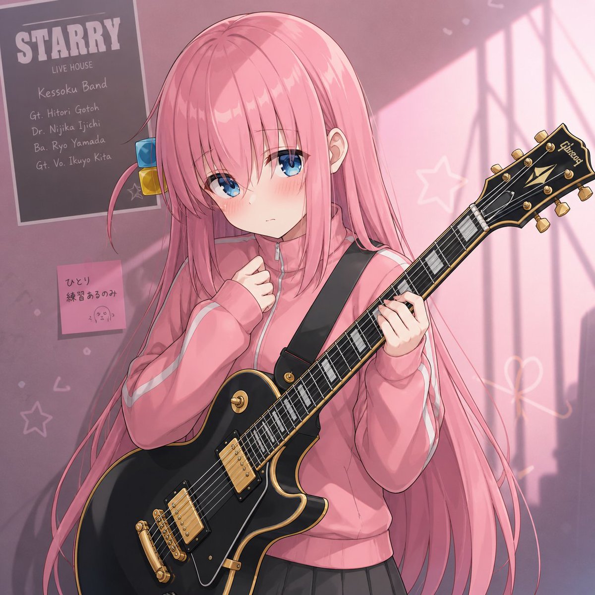 Anime girl illustration, starry sky, dark
