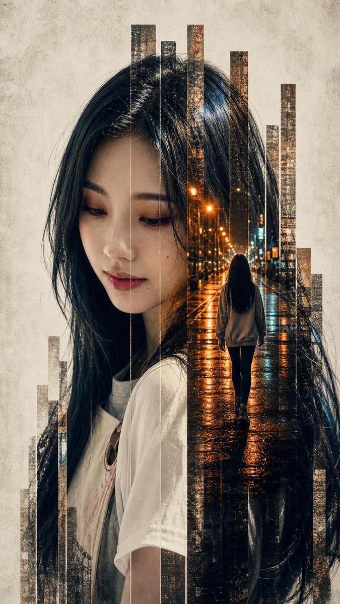 Portrait poster, rain, warm, melancholic.