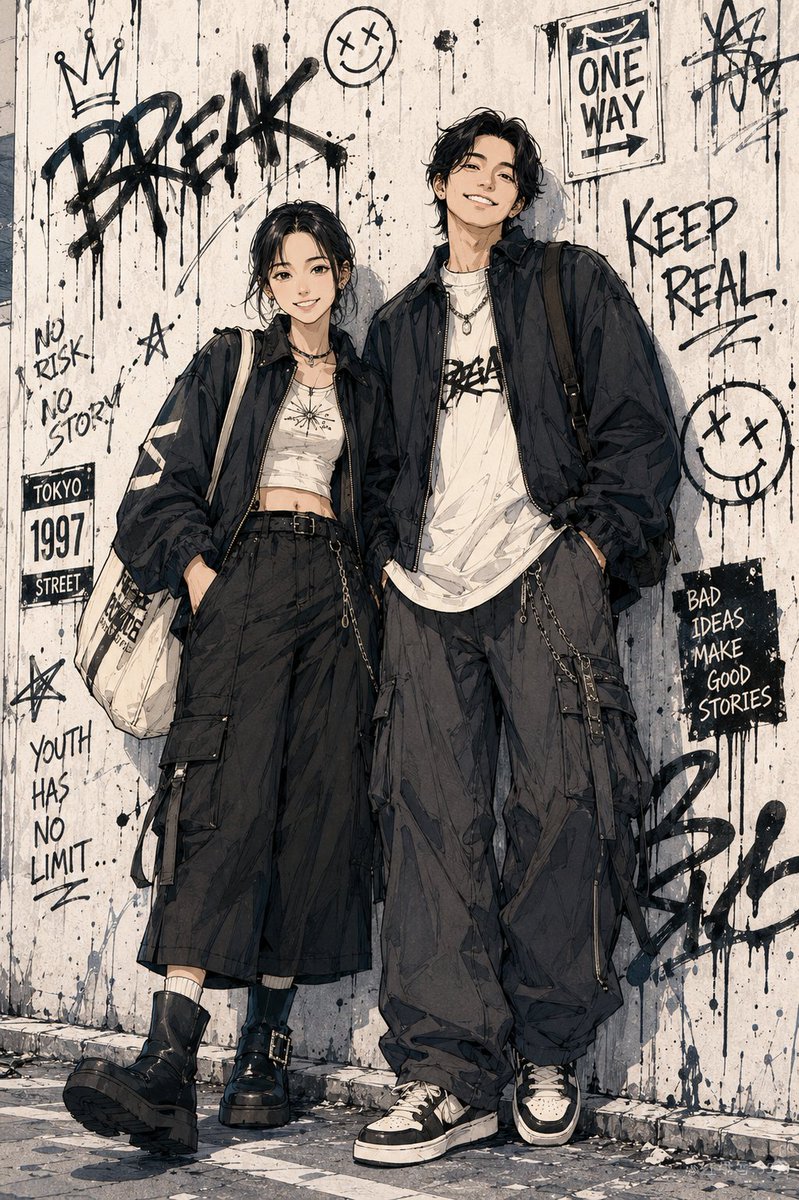 Character anime illustration street convenience store