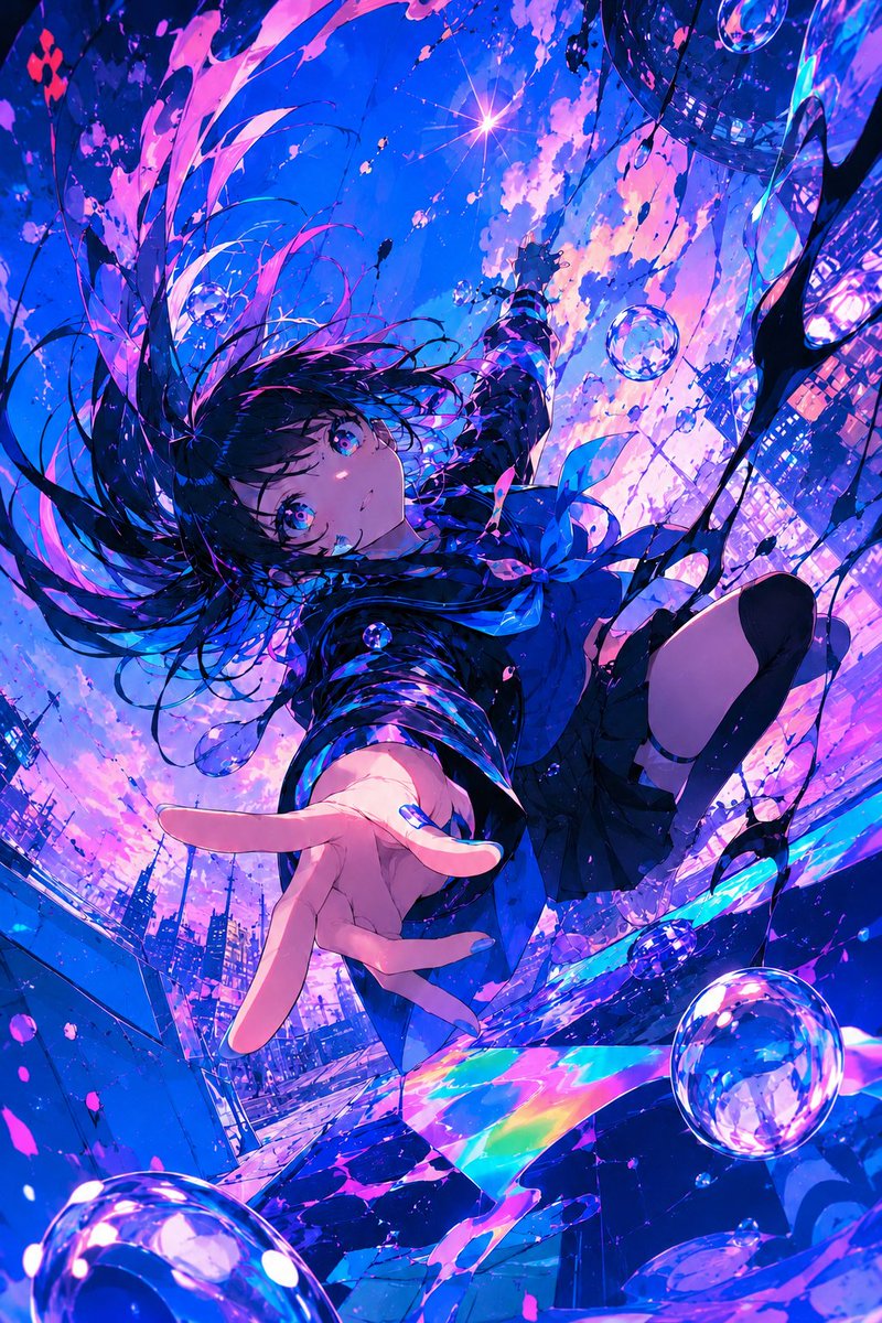 Character anime illustration city neon melancholic