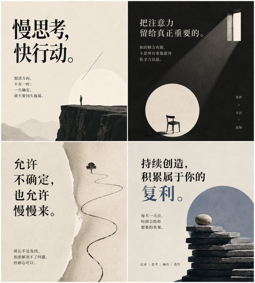 Minimalist Chinese advice card grid