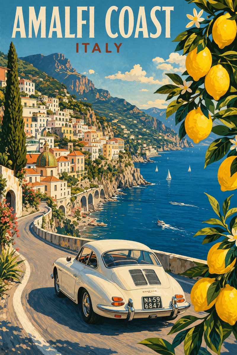 Retro Mountain Car Illustration