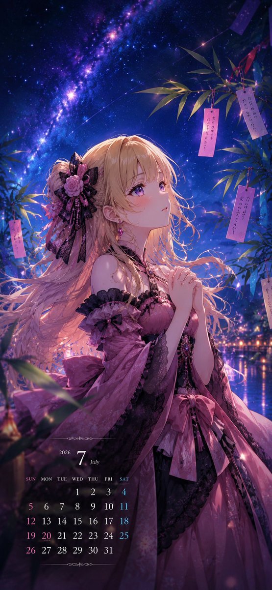 Girl anime illustration night scene gentle