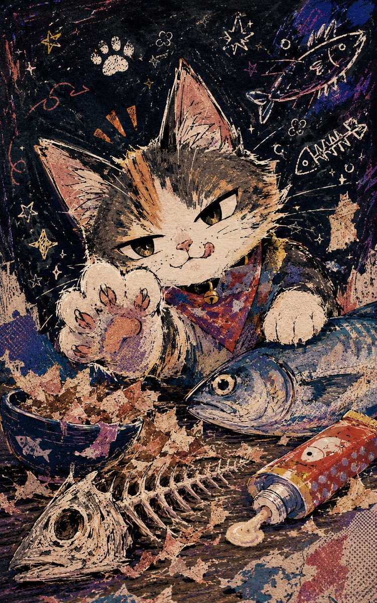 Cute cat anime illustration