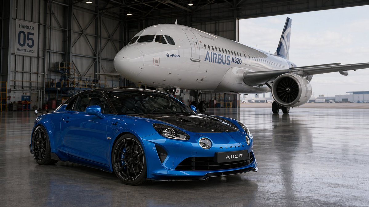 Sports Car and Passenger Plane in a Hangar