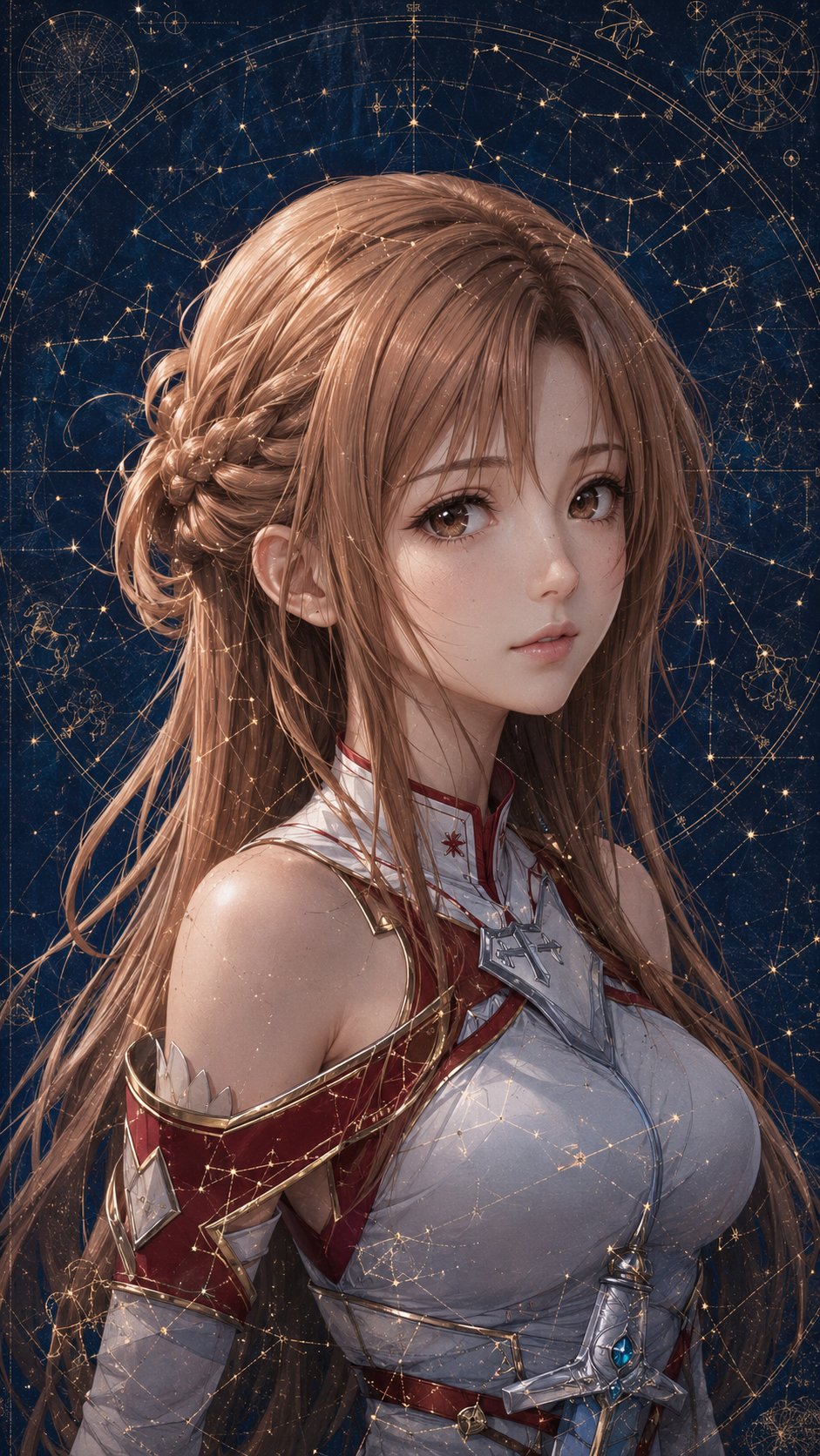 Sword Art Online female characters superimposed with star map vertical portrait