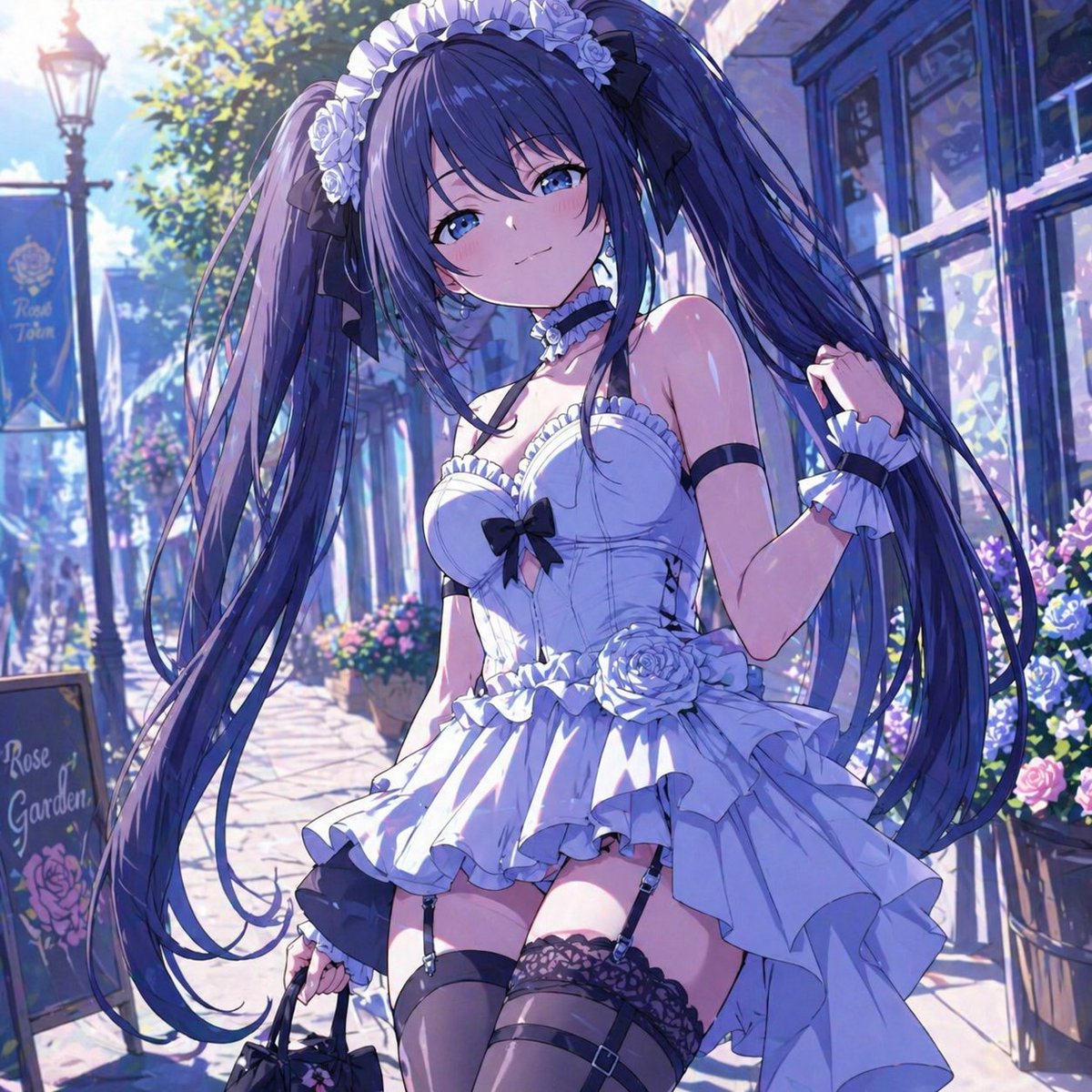 Female anime illustration street dreamy elegant