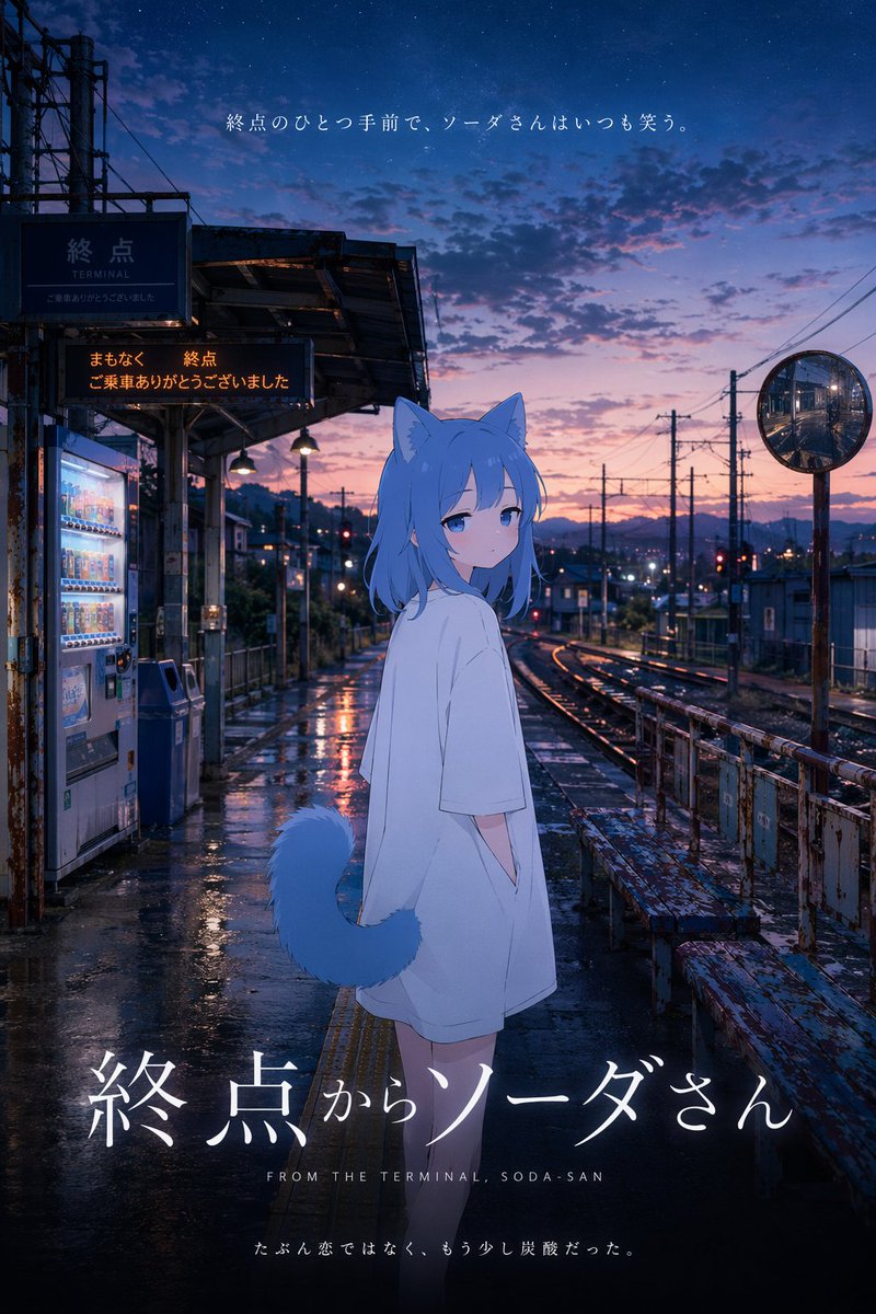 Girl anime poster dusk station gentle